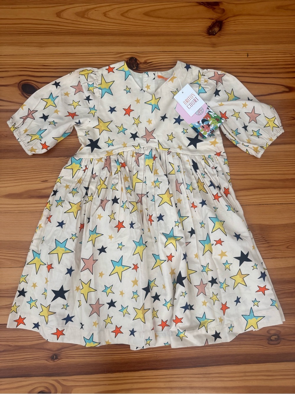 Briton Court Girls Sz 7 Star Print Dress Multicolor Stars on Cream New with Tags